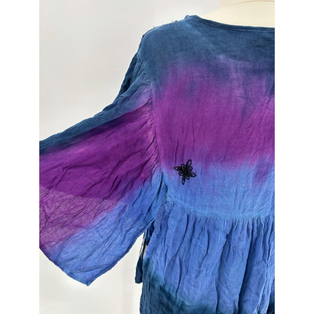 Greater Good Blouse Womens Large/XL Blue Purple Bohemian Beaded Sequins Tie Dye - Picture 13 of 16